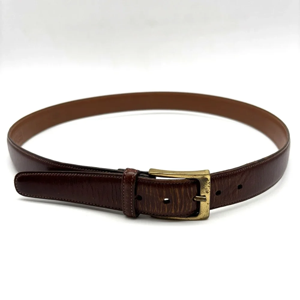 Vintage Trafalgar 17114 Cortina Brown Leather Bass Buckle Belt 36 Handmade USA